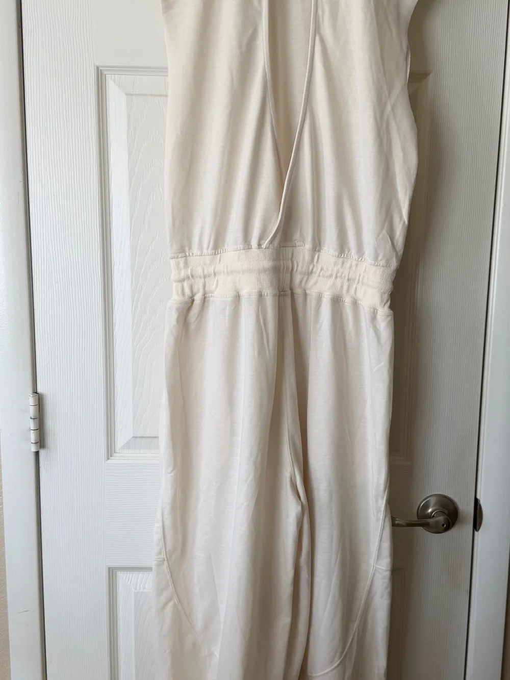 Cream Drawstring Jumpsuit with Relaxed Silhouette